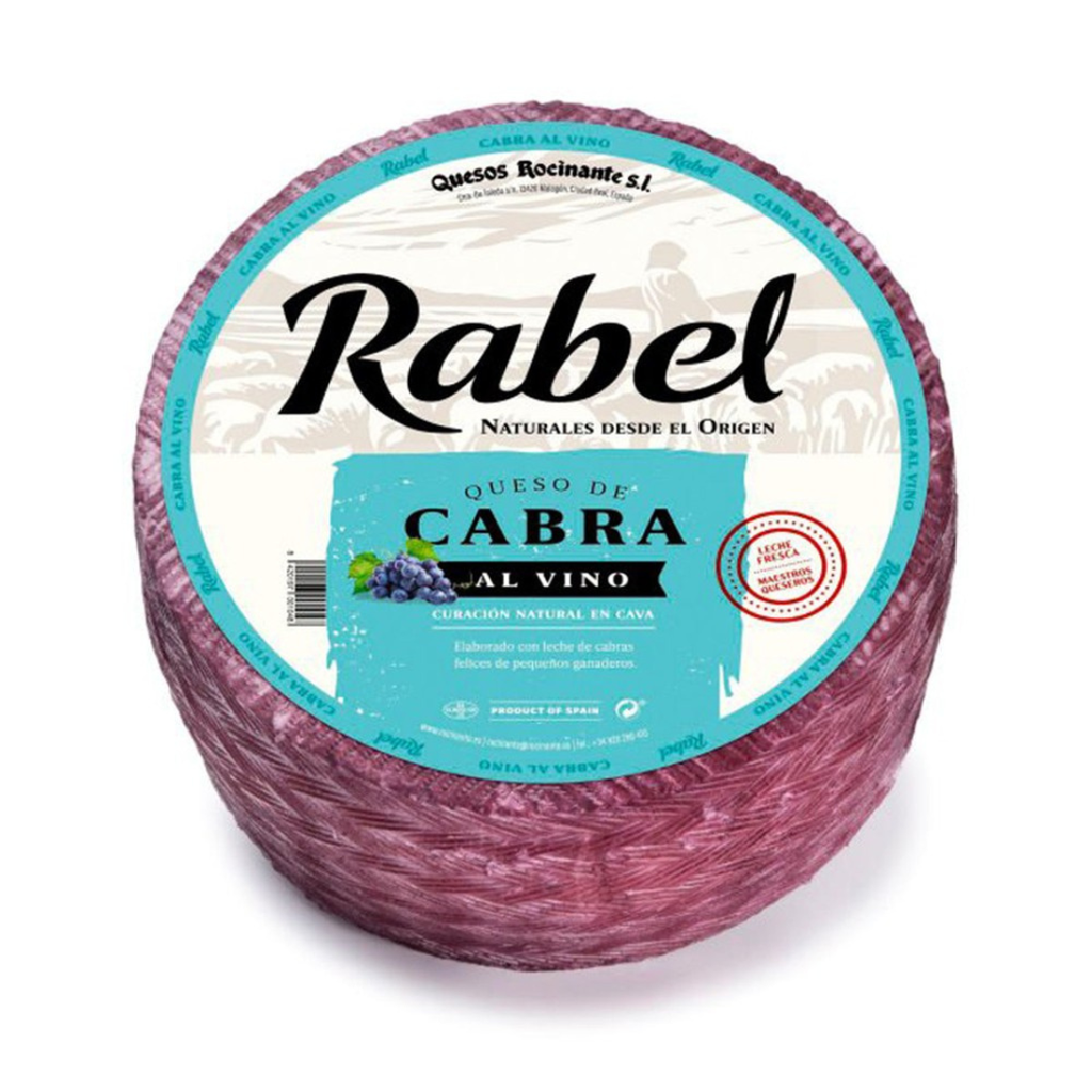 Caja de queso de cabra al vino tinto Rabel con ruedas de 500 gr